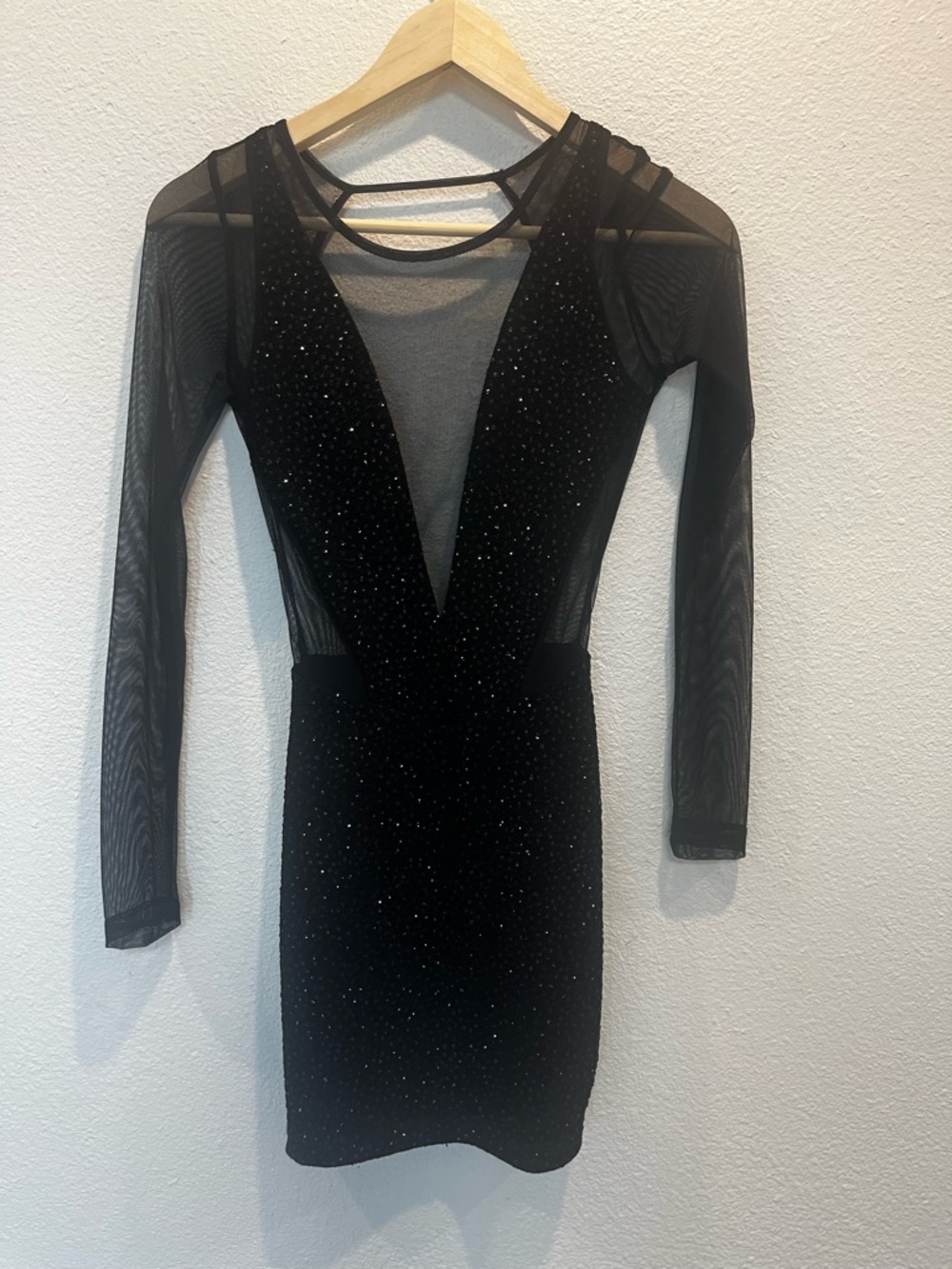 Mystic Black Sparkle Mesh Deep-V‎ Midi Dress Y2K
